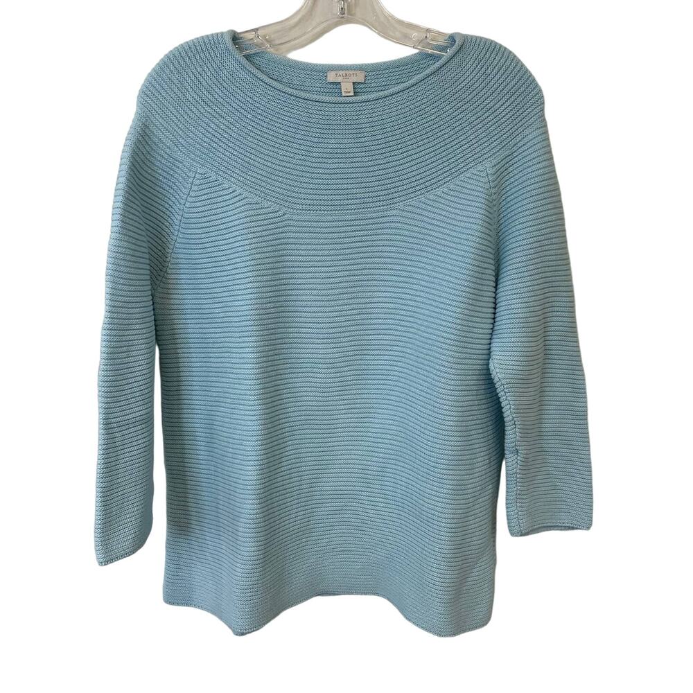 Talbots Light Blue Rolled Neck Knit Cotton Sweater Sz L
